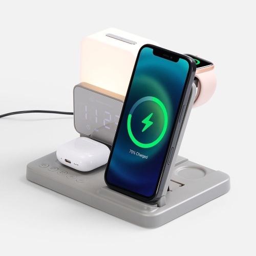 Зарядная станция с электронными часами и подсветкой Large Charge ver.3, серая фото 2