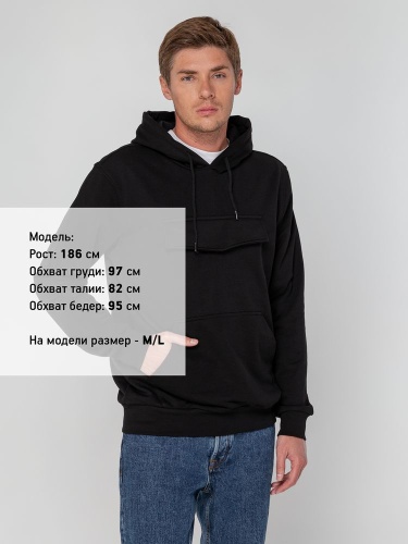 Худи унисекс с карманом на груди Chest Pocket, черное фото 13