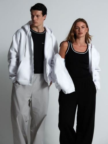 Толстовка унисекс оверсайз Zippy, белая фото 5 Толстовка унисекс оверсайз Zippy, белая фото 5