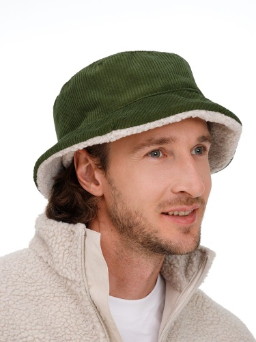 Панама Bucket двусторонняя, хаки с бежевым фото 6
