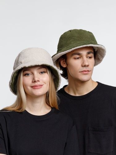 Панама Bucket двусторонняя, хаки с бежевым фото 7