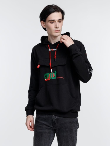 Худи унисекс с карманом на груди Chest Pocket, черное фото 17