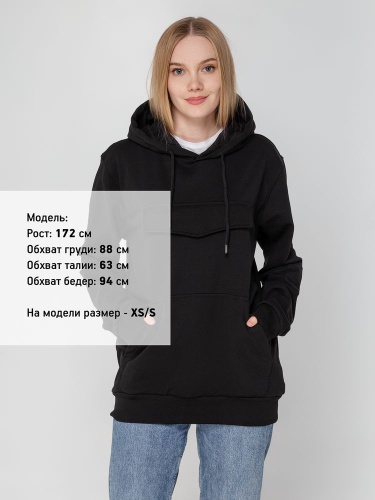 Худи унисекс с карманом на груди Chest Pocket, черное фото 8