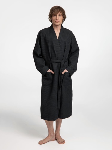 Халат вафельный Kimono, черный фото 8