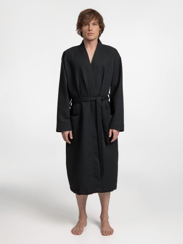 Халат вафельный Kimono, черный фото 9