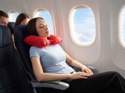 Надувная подушка под шею в чехле Sleep, красная фото 5
