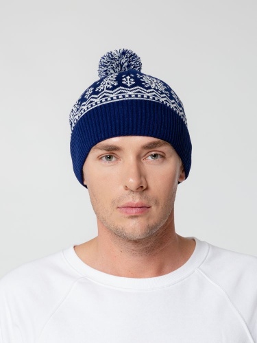 Шапка Elnik, синяя с молочно-белым фото 3 Шапка Elnik, синяя с молочно-белым фото 3