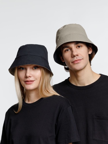 Панама Nylon двусторонняя, черная с хаки фото 8