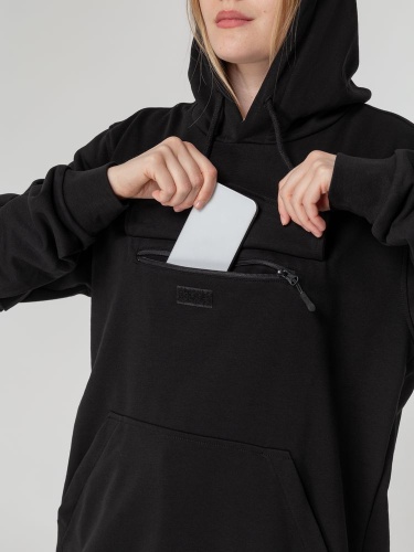 Худи унисекс с карманом на груди Chest Pocket, черное фото 12