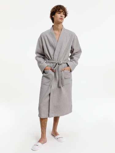 Халат вафельный Kimono, светло-серый фото 9