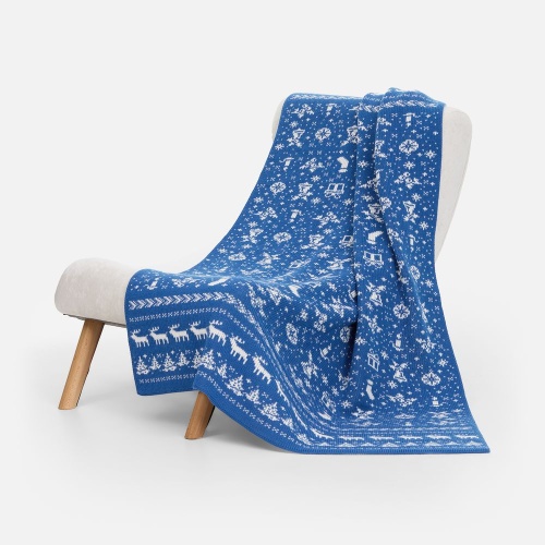 Плед Holidale, синий с молочным фото 2